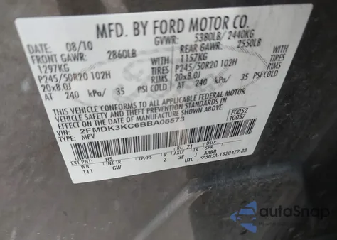 2011 Ford Edge Limited from USA, damaged, VIN 2FMDK3KC6BBA08573